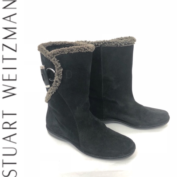 Stuart Weitzman Shoes - Stuart Wietzman Black Suede Boots With Faux Fur 9N